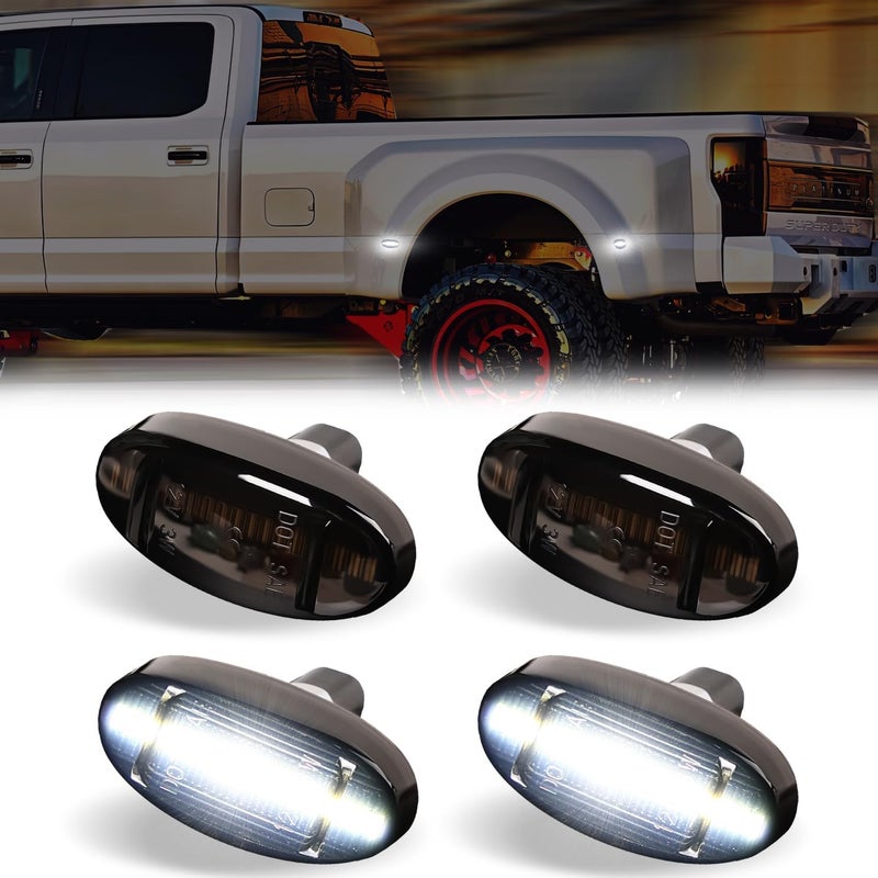 DERMOKA LED Dually Bed Fender Side Marker Lights For 2011-2022 Ford F250 F350 F450 F550 Super Duty Trucks Smoked Len (White Led) - Image 1